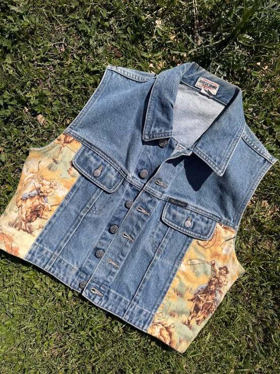 Guess Other - Vintage Guess Jeans Denim Vest with Cowboy Tapestry Panels Size XL